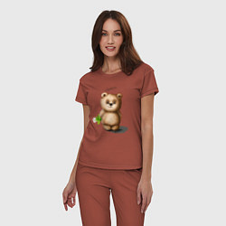 Пижама хлопковая женская Медведь, цвет: кирпичный — фото 2