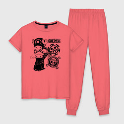 Пижама хлопковая женская Тони Тони Чоппер и Трафальгар Ло One Piece, цвет: коралловый