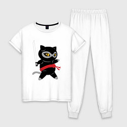 Пижама хлопковая женская Ninja Cat, цвет: белый