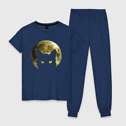 Пижама хлопковая женская Space Cat, цвет: тёмно-синий