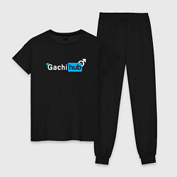 Пижама хлопковая женская Gachi hub, цвет: черный