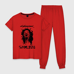 Пижама хлопковая женская SAMURAI CYBERPUNK 2077, цвет: красный