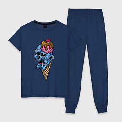 Пижама хлопковая женская Horror ice cream, цвет: тёмно-синий