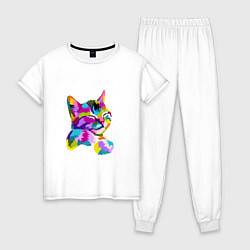 Пижама хлопковая женская Кот Журбей в стиле АРТ, цвет: белый