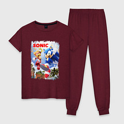 Пижама хлопковая женская SONIC СОНИК Z, цвет: меланж-бордовый