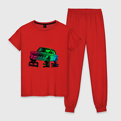 Пижама хлопковая женская Ретро БМВ BMW Сочный, цвет: красный