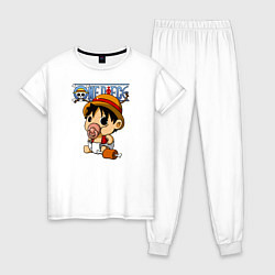 Пижама хлопковая женская Малыш Луффи One Piece, цвет: белый