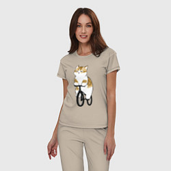 Пижама хлопковая женская Котик на велосипеде, цвет: миндальный — фото 2