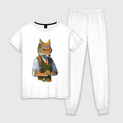 Пижама хлопковая женская Волк-детектив, цвет: белый