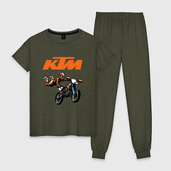 Пижама хлопковая женская KTM МОТОКРОСС Z, цвет: меланж-хаки