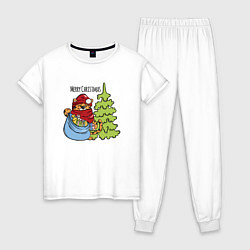 Пижама хлопковая женская Tiger Christmas, цвет: белый