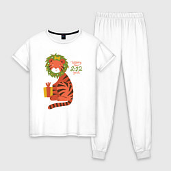 Пижама хлопковая женская Новогодний Тигр, цвет: белый
