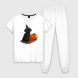 Пижама хлопковая женская Хэллоуин, цвет: белый