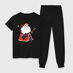 Пижама хлопковая женская Дед Мороз гитарист, цвет: черный