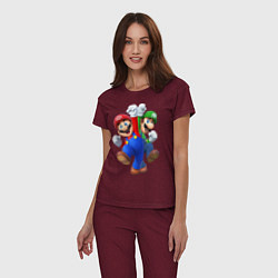 Пижама хлопковая женская Mario Bros, цвет: меланж-бордовый — фото 2