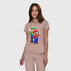 Пижама хлопковая женская Mario Bros, цвет: пыльно-розовый — фото 2