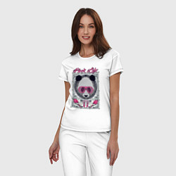 Пижама хлопковая женская Панда в розовых очках, цвет: белый — фото 2