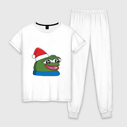Пижама хлопковая женская Pepe, pepe happy, Пепе хеппи, pepe happy new year, цвет: белый