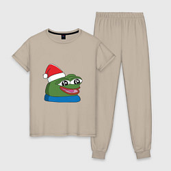 Пижама хлопковая женская Pepe, pepe happy, Пепе хеппи, pepe happy new year, цвет: миндальный