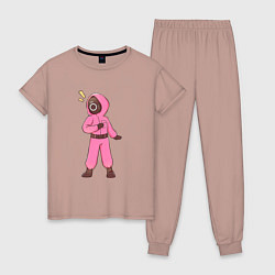 Пижама хлопковая женская Игра в кальмара: удивление, цвет: пыльно-розовый