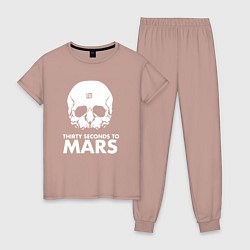 Пижама хлопковая женская 30 Seconds to Mars белый череп, цвет: пыльно-розовый
