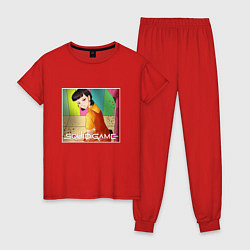 Пижама хлопковая женская КУКЛА НА ИГРАХ ИГРА КАЛЬМАРА, цвет: красный