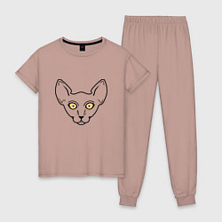 Пижама хлопковая женская Глазастый кот, цвет: пыльно-розовый