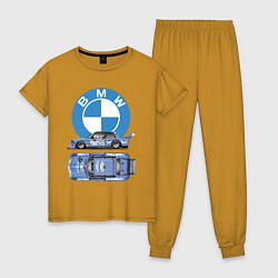 Пижама хлопковая женская BMW Motorsport Retro, Germany, цвет: горчичный