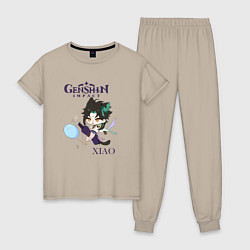 Пижама хлопковая женская Genshin Impact mini XiaoСяо, цвет: миндальный