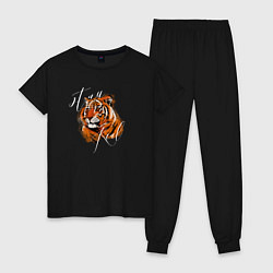 Пижама хлопковая женская Tiger Stay real, цвет: черный