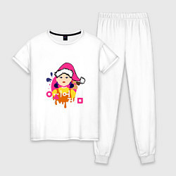 Пижама хлопковая женская Squid Game Игра в кальмара кукла Новогодняя, цвет: белый