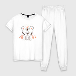 Пижама хлопковая женская Тигр в короне, цвет: белый