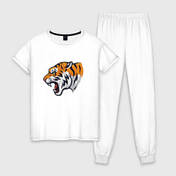 Пижама хлопковая женская Голова разъяренного тигра, цвет: белый