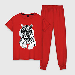 Пижама хлопковая женская Тигр белый, цвет: красный