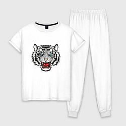 Пижама хлопковая женская СЕРЫЙ ТИГР 2022 GRAY TIGER, цвет: белый