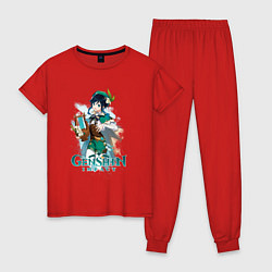 Пижама хлопковая женская Венти Venti Genshin Impact, цвет: красный