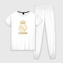 Пижама хлопковая женская Real Madrid gold logo, цвет: белый