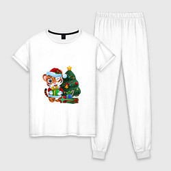 Пижама хлопковая женская Тигрины подарки, цвет: белый