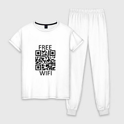 Пижама хлопковая женская Бесплатный Wi-Fi, цвет: белый
