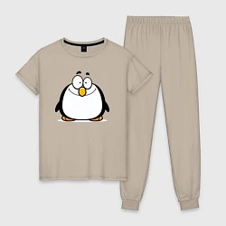Пижама хлопковая женская Глазастый пингвин, цвет: миндальный