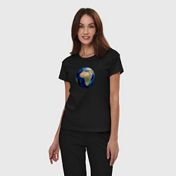 Пижама хлопковая женская Планета солнечной системы земля, цвет: черный — фото 2