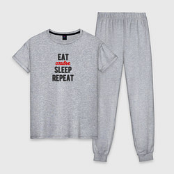 Пижама хлопковая женская Eat оливье Sleep Repeat, цвет: меланж