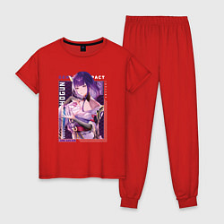 Пижама хлопковая женская Райдэн Shogun Raiden с надписями Genshin Impact, цвет: красный