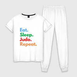 Пижама хлопковая женская Eat Sleep Judo Repeat, цвет: белый