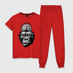Пижама хлопковая женская Gorilla brains, цвет: красный
