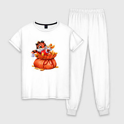 Пижама хлопковая женская Денежный тигр символ 2022, цвет: белый