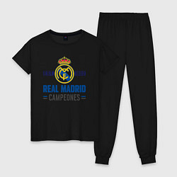 Пижама хлопковая женская Real Madrid Реал Мадрид, цвет: черный