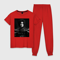 Пижама хлопковая женская Тимоти Шаламе черно белое фото, цвет: красный
