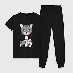 Пижама хлопковая женская Крестный Котец, цвет: черный