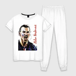 Пижама хлопковая женская Zlatan Ibrahimovich - striker, Milan, цвет: белый